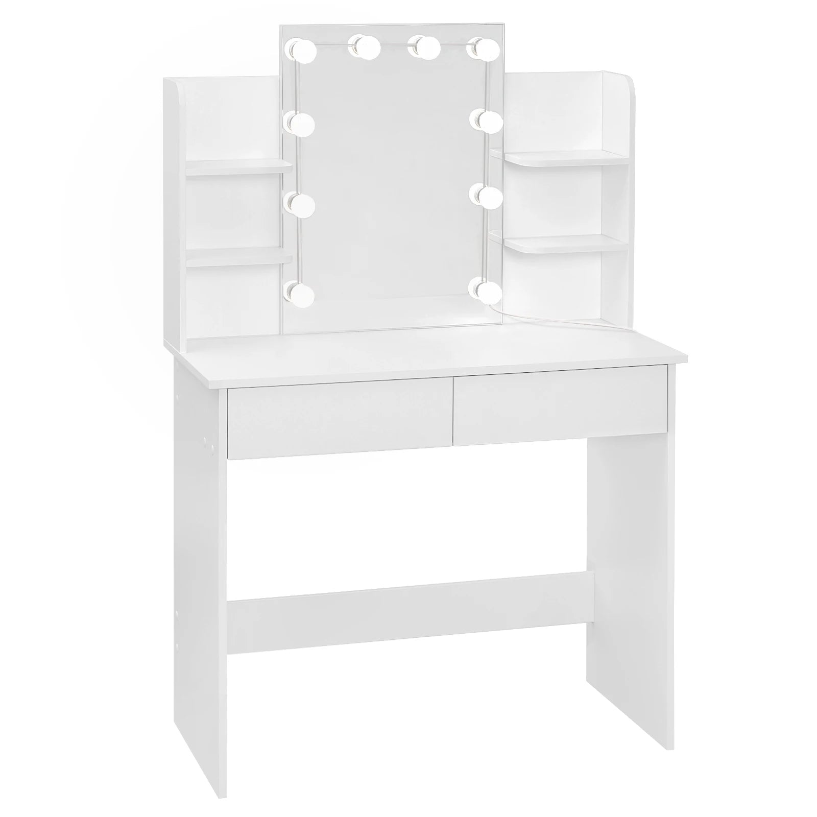 Dresser Dressing Table with LED Mirror 2 Drawers 4 Storage Shelves 90x40x125cm Girls Women Makeup Table Bedroom Vanity Table