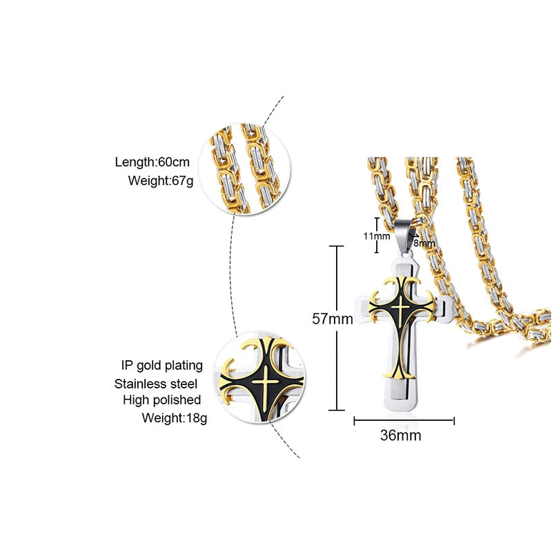 Classic Men Cross Pendant Necklace For Male Stainless Steel Necklace Statement Cruz Jewelry 24" Link Chain