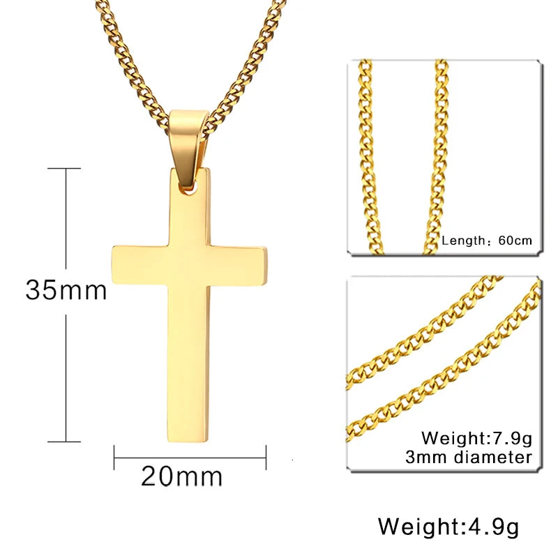 Classic Men Cross Pendant Necklace For Male Stainless Steel Necklace Statement Cruz Jewelry 24" Link Chain