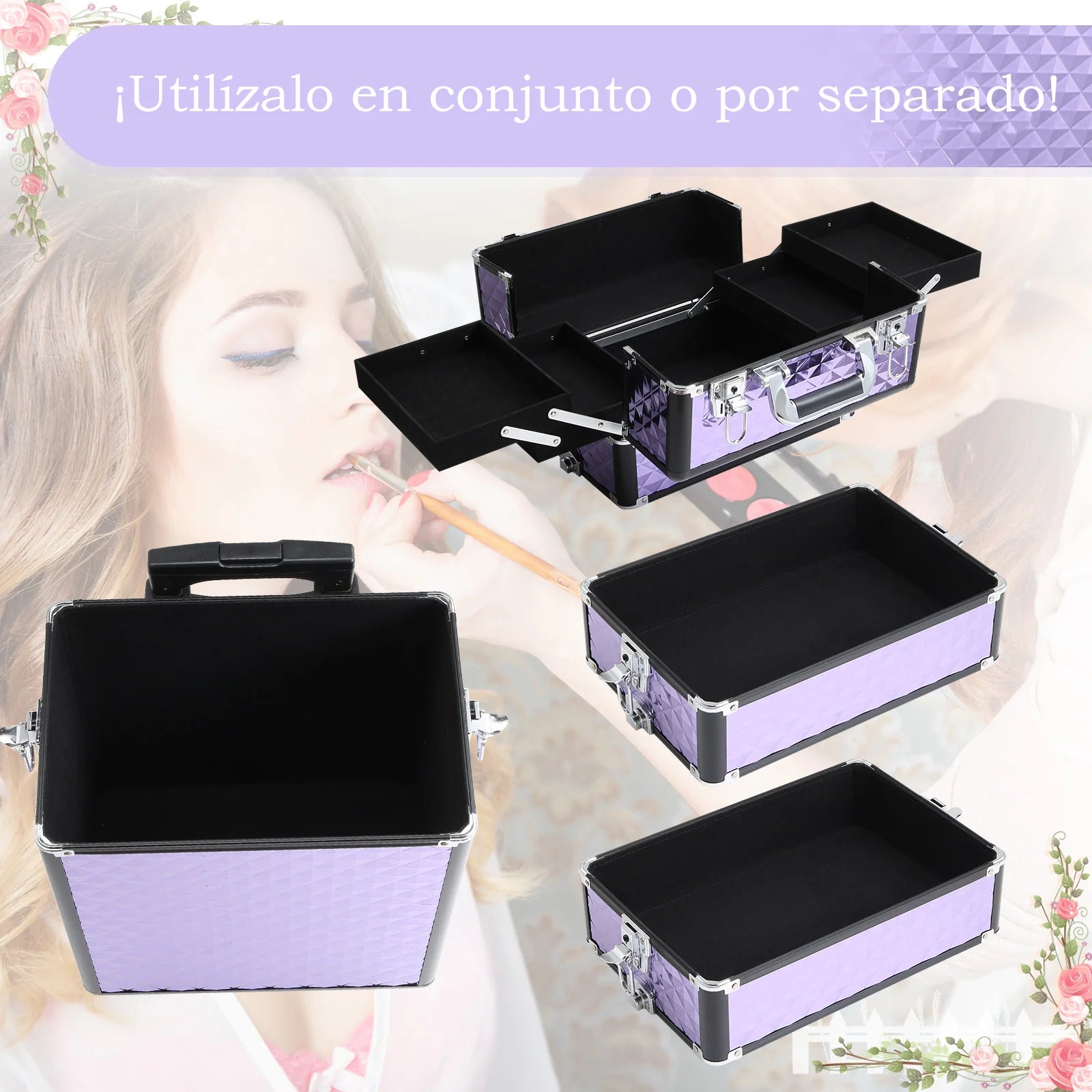 Homcom Professional Makeup Case with Handle and Wheels Different Levels