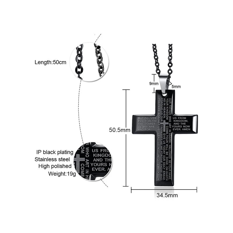 Classic Men Cross Pendant Necklace For Male Stainless Steel Necklace Statement Cruz Jewelry 24" Link Chain
