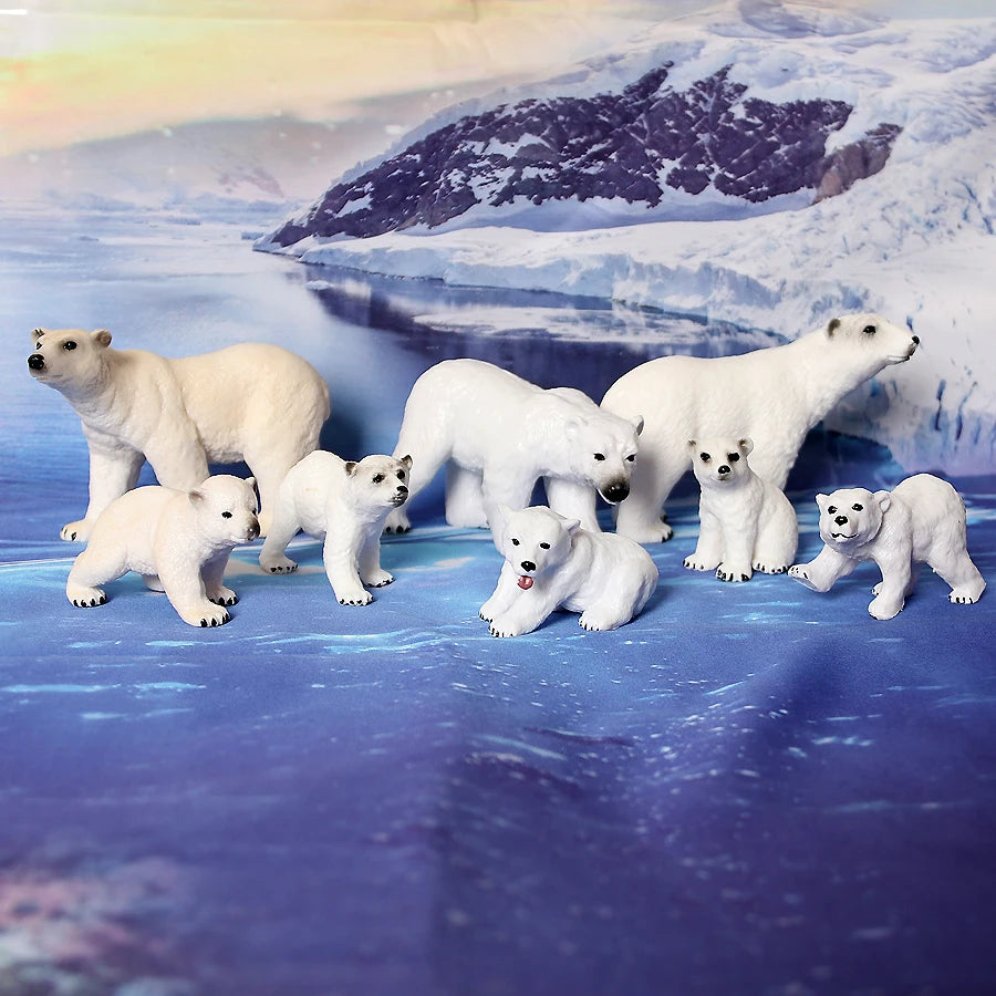 Realistic Polar Animal Model Toy Figurines Set,Varieties of Polar Bear,Emperor Penguin Figures Cake Toppers Christmas Gift