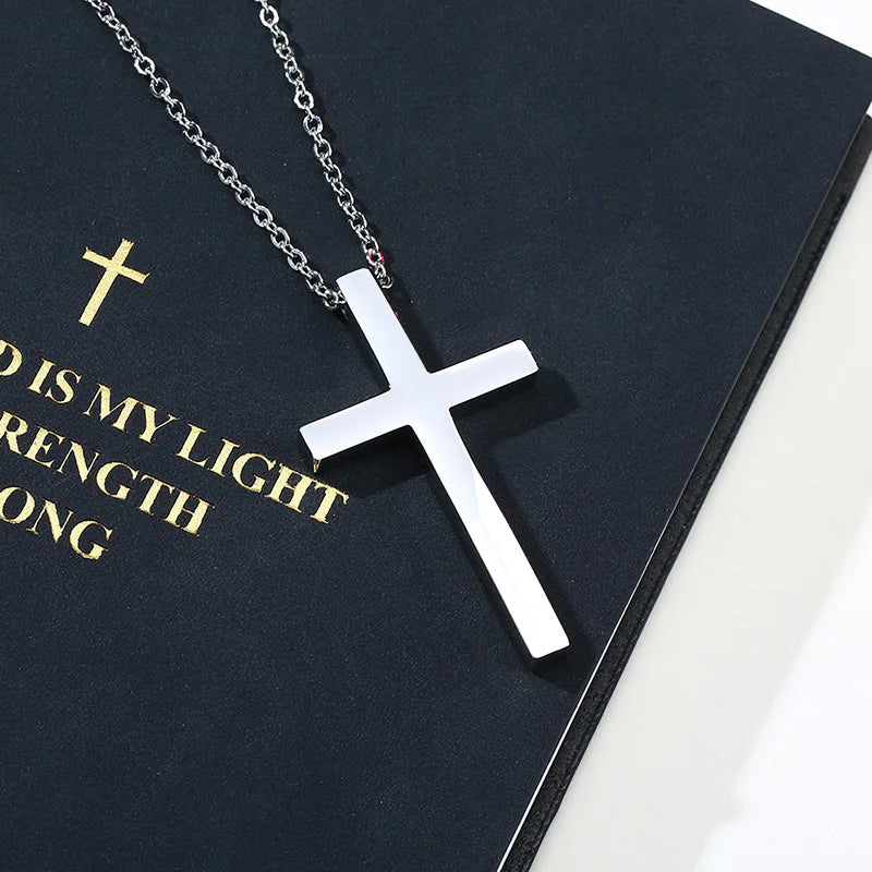 Classic Men Cross Pendant Necklace For Male Stainless Steel Necklace Statement Cruz Jewelry 24" Link Chain