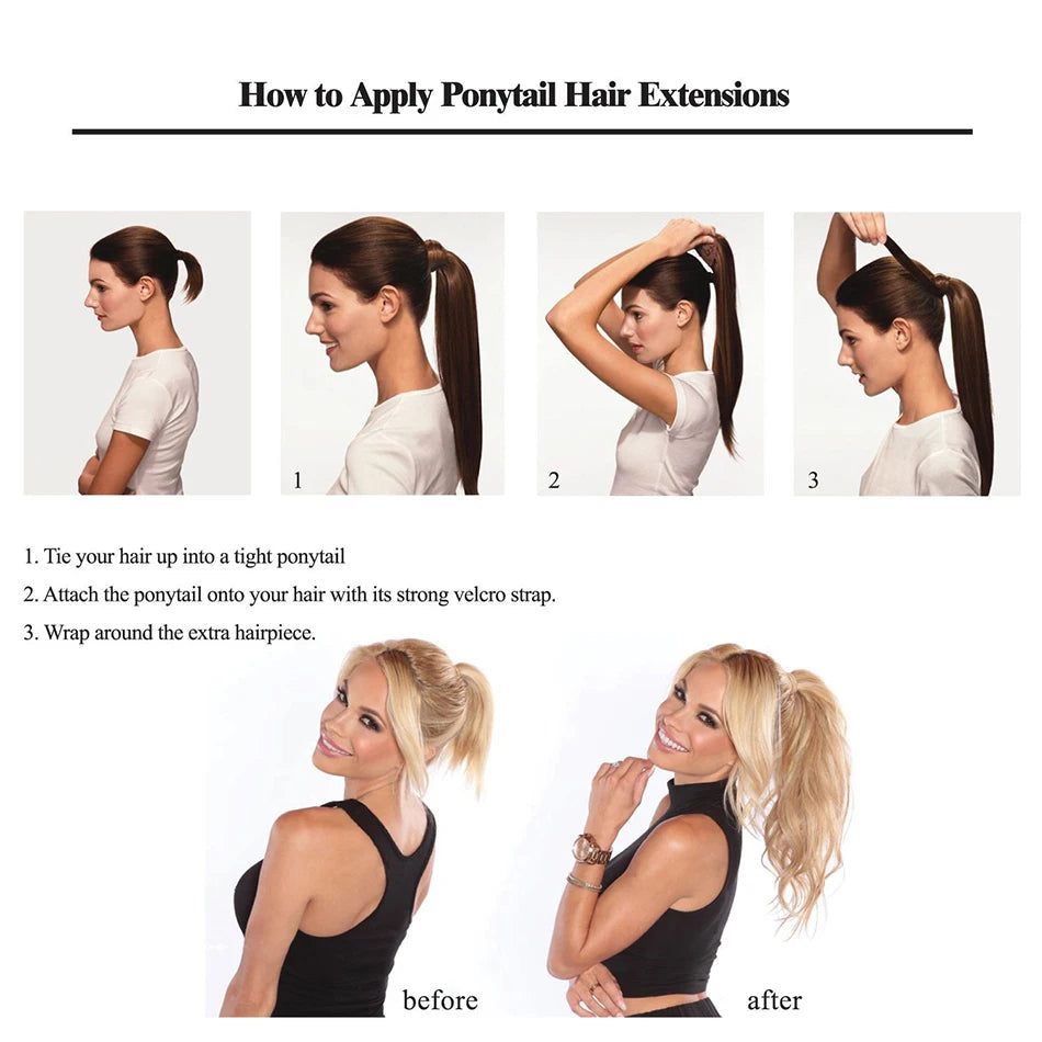 100% Human Hair Ponytail European Straight 120gram Wrap Around Clip In Pony Tail Machine Remy Hair 12-26 Inches For  Salon