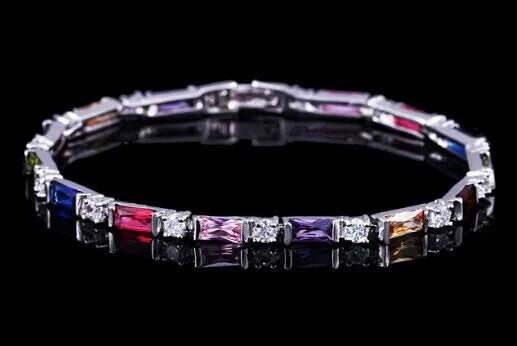CWWZircons Fashion CZ Charm Lovely Red Green Blue Austrian Crystal Tennis Bracelets for Women Christmas New Year Gift CB087