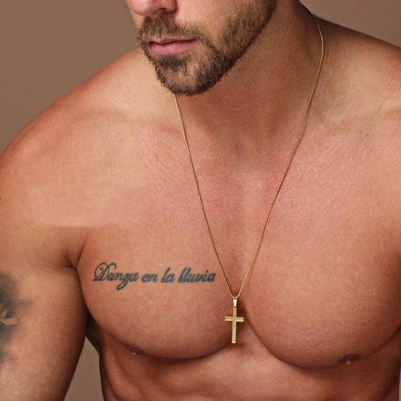 Classic Men Cross Pendant Necklace For Male Stainless Steel Necklace Statement Cruz Jewelry 24" Link Chain
