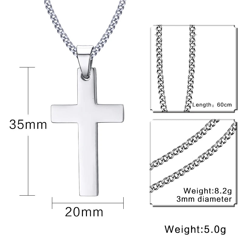 Classic Men Cross Pendant Necklace For Male Stainless Steel Necklace Statement Cruz Jewelry 24" Link Chain