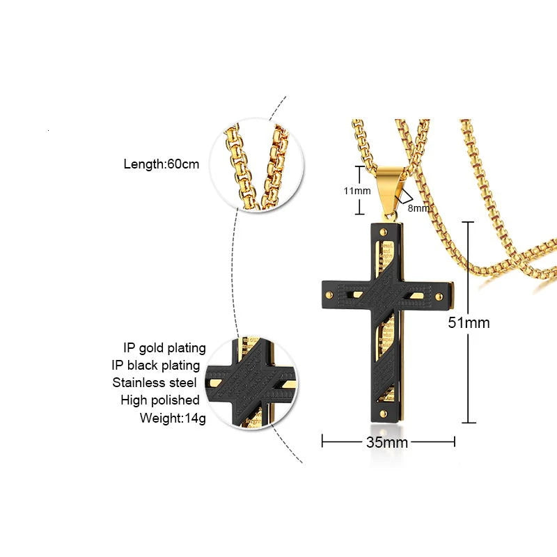 Classic Men Cross Pendant Necklace For Male Stainless Steel Necklace Statement Cruz Jewelry 24" Link Chain