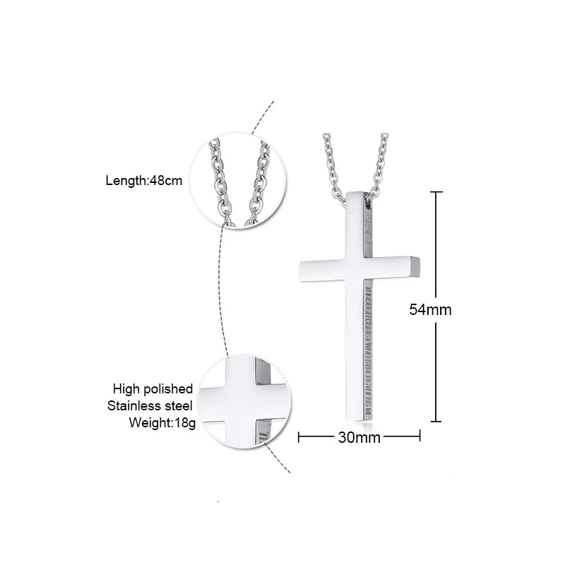 Classic Men Cross Pendant Necklace For Male Stainless Steel Necklace Statement Cruz Jewelry 24" Link Chain
