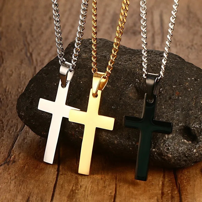 Classic Men Cross Pendant Necklace For Male Stainless Steel Necklace Statement Cruz Jewelry 24" Link Chain