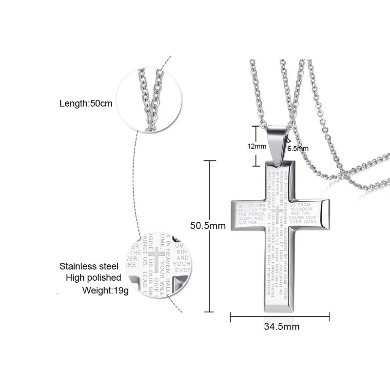 Classic Men Cross Pendant Necklace For Male Stainless Steel Necklace Statement Cruz Jewelry 24" Link Chain