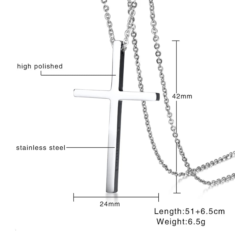 Classic Men Cross Pendant Necklace For Male Stainless Steel Necklace Statement Cruz Jewelry 24" Link Chain