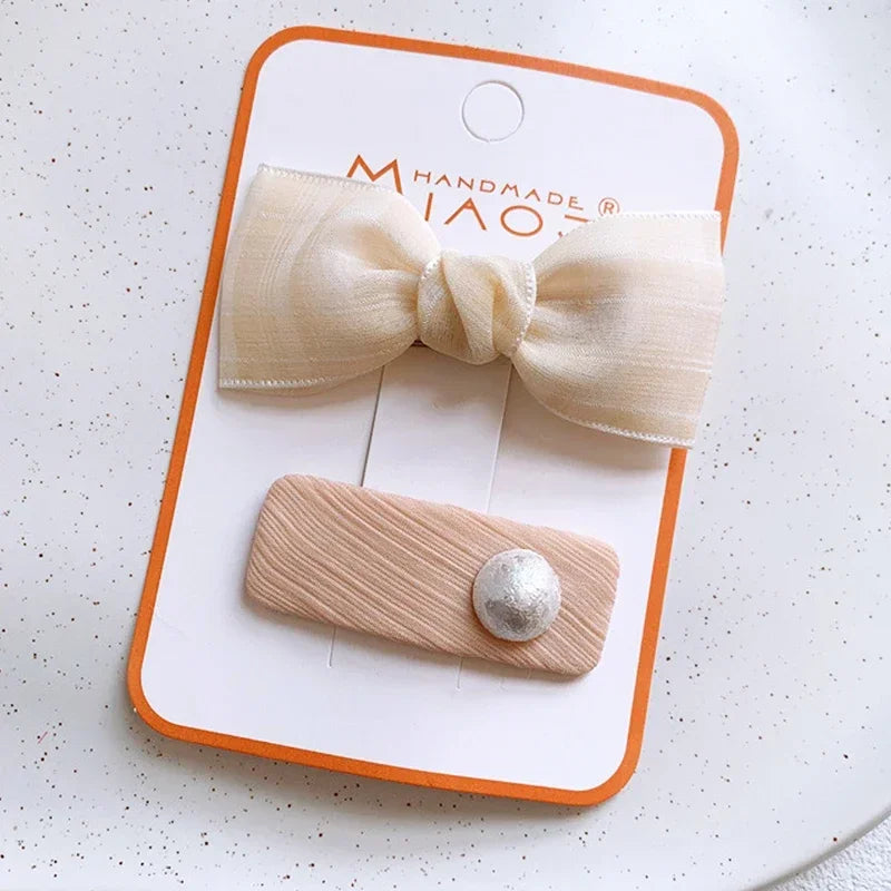 2PCS Sweet Little Girl Bowknot Hair Clips Solid Color Korean Mini Kids Embroidery Barrettes Princess Baby Clamp Hair Accessories