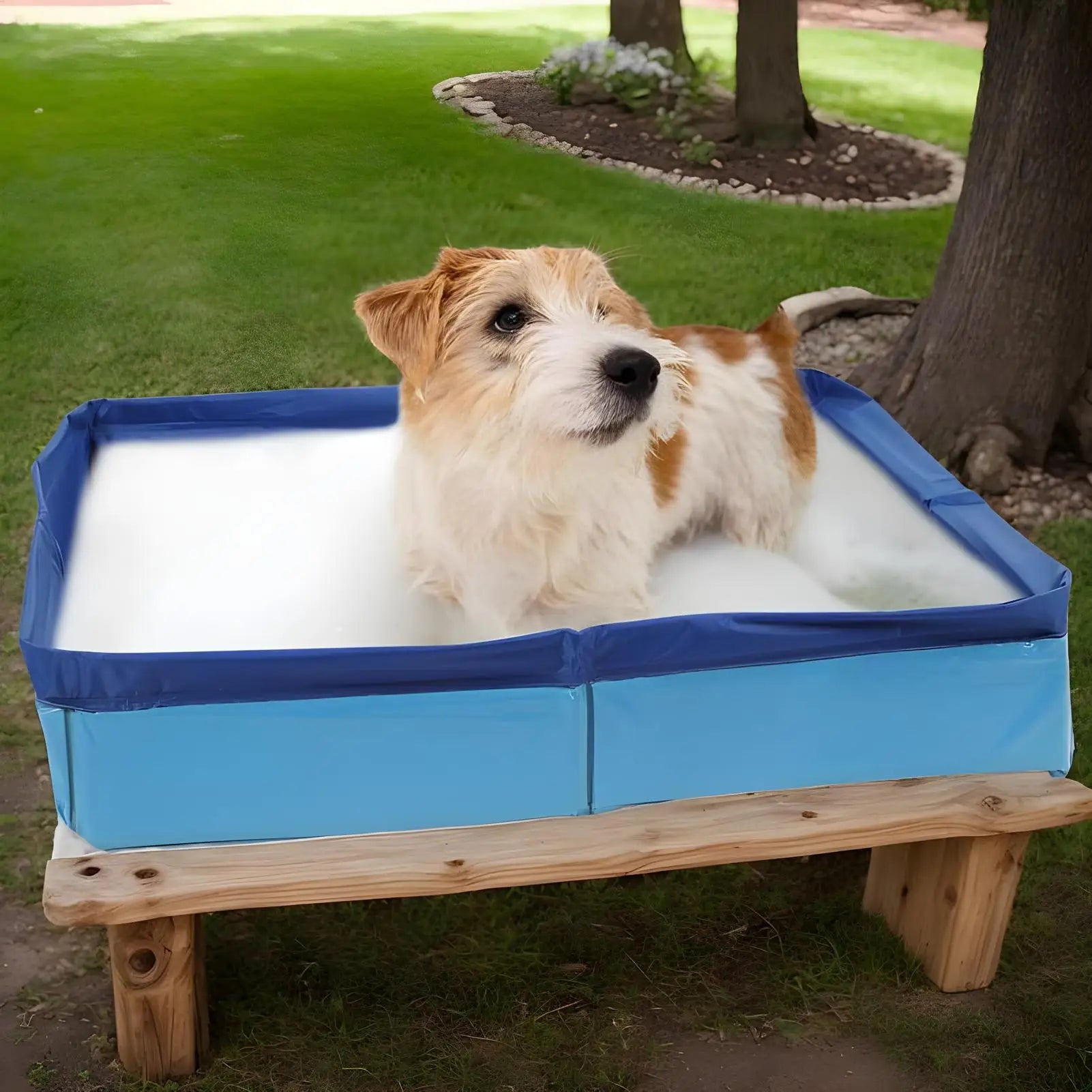 Pet Bath Pool PVC Foldable Dog Bath Tub Square-Shaped Anti-Slip bottom Save Space Pet interaction Bathing Tub for Garden Outdoor