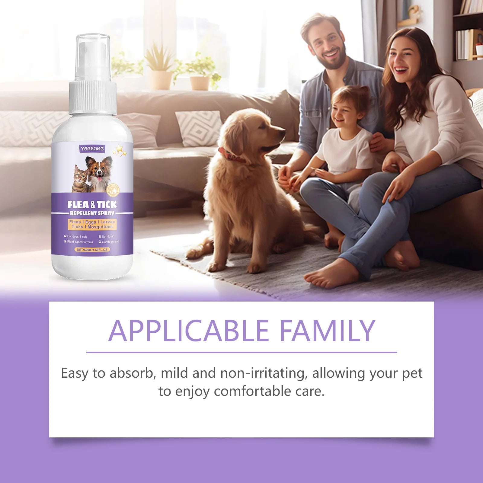 Yegbong Flea Tick Repellent Spray Pet Repellent Pet Repellent Spray for Dogs Mild Waterproof Cat Dog Fur Clean Mite Lice Removal