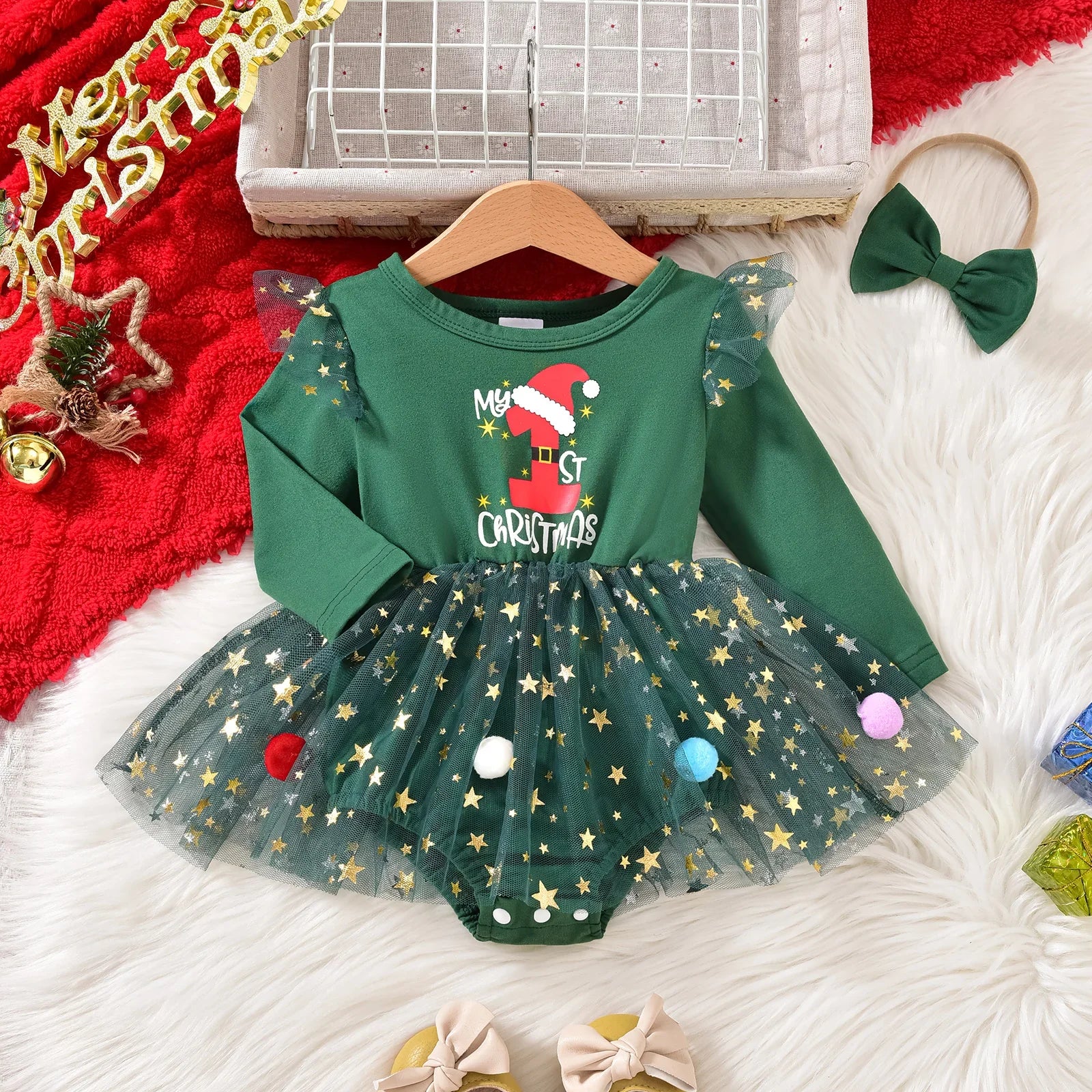 Baby Girl Christmas Costumes Plush Velvet Red Santa Claus Bodysuit Dresses For Newborns With Hat My First New Year Baby Clothes