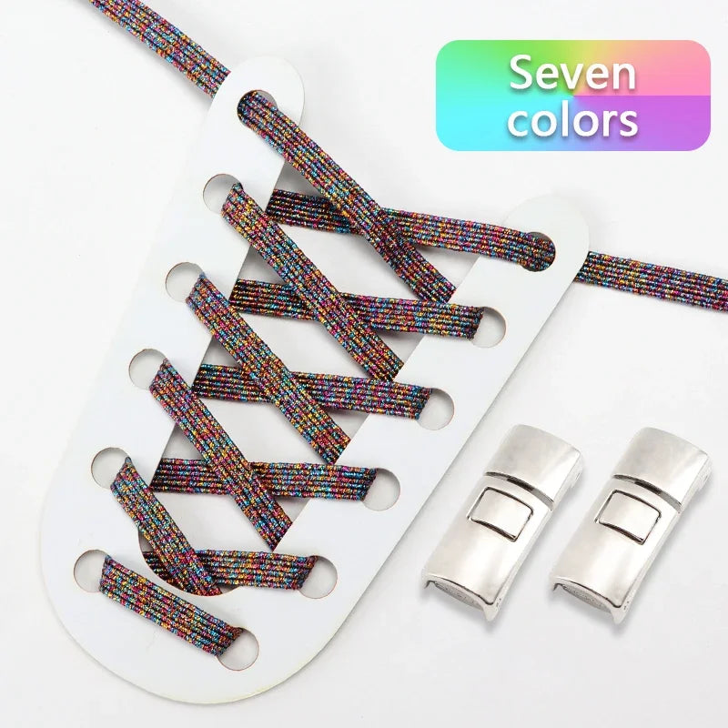 No Tie Shoelaces Flat Elastic Shoe Laces Candy Rainbow Gold Glitter Rubber Bands Cross Lock Shoelace for Sneakers Adults Kids