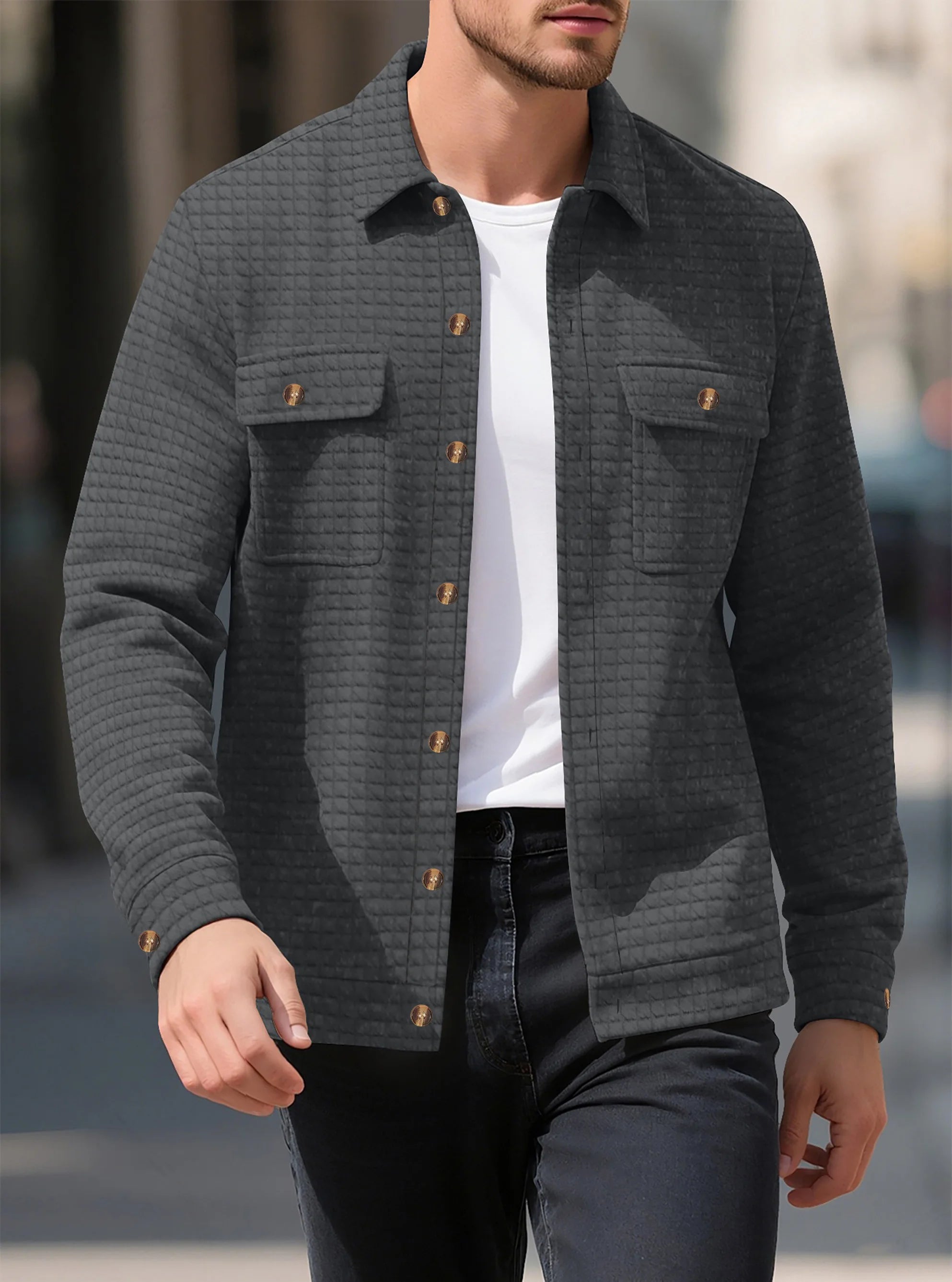 Men's Classic Style Shirt For Spring And Autumn With Multiple Pockets, Long Sleeves, Streetwear, Plain Color, Casual Jacket