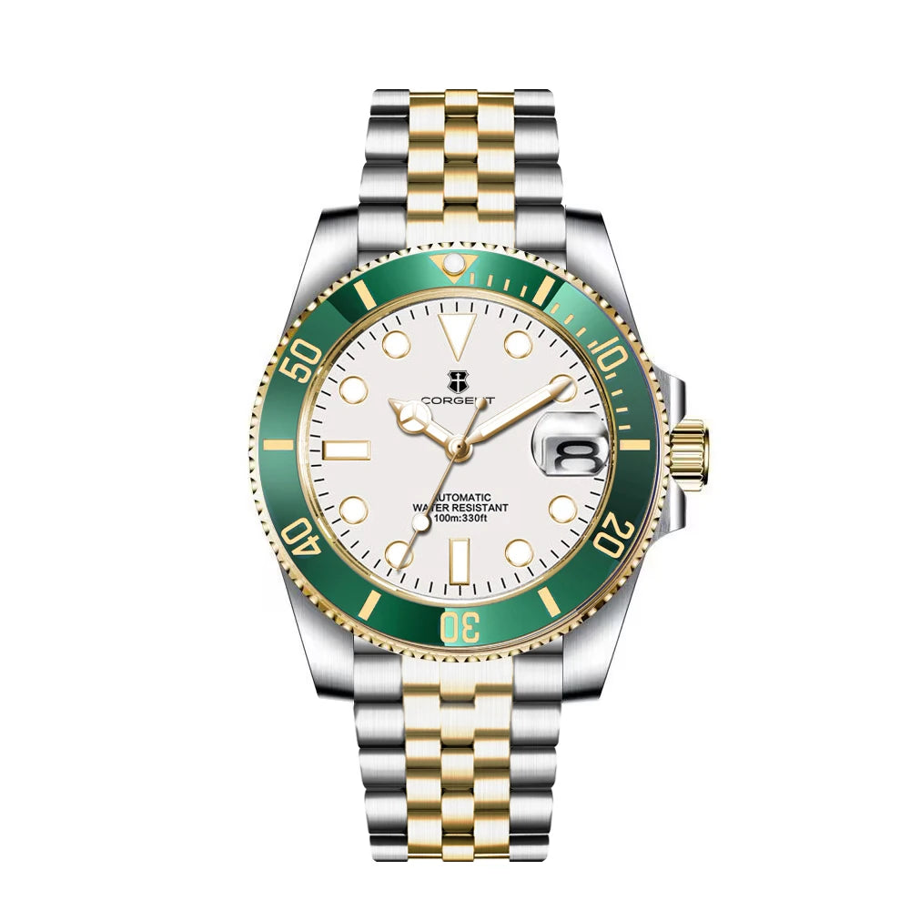 40mm Corgeut Watch Man100M Waterproof Sapphire Glass Two Tone Gold nh35 Mechanical Automatic Wristwatches for Men Reloj 40MM