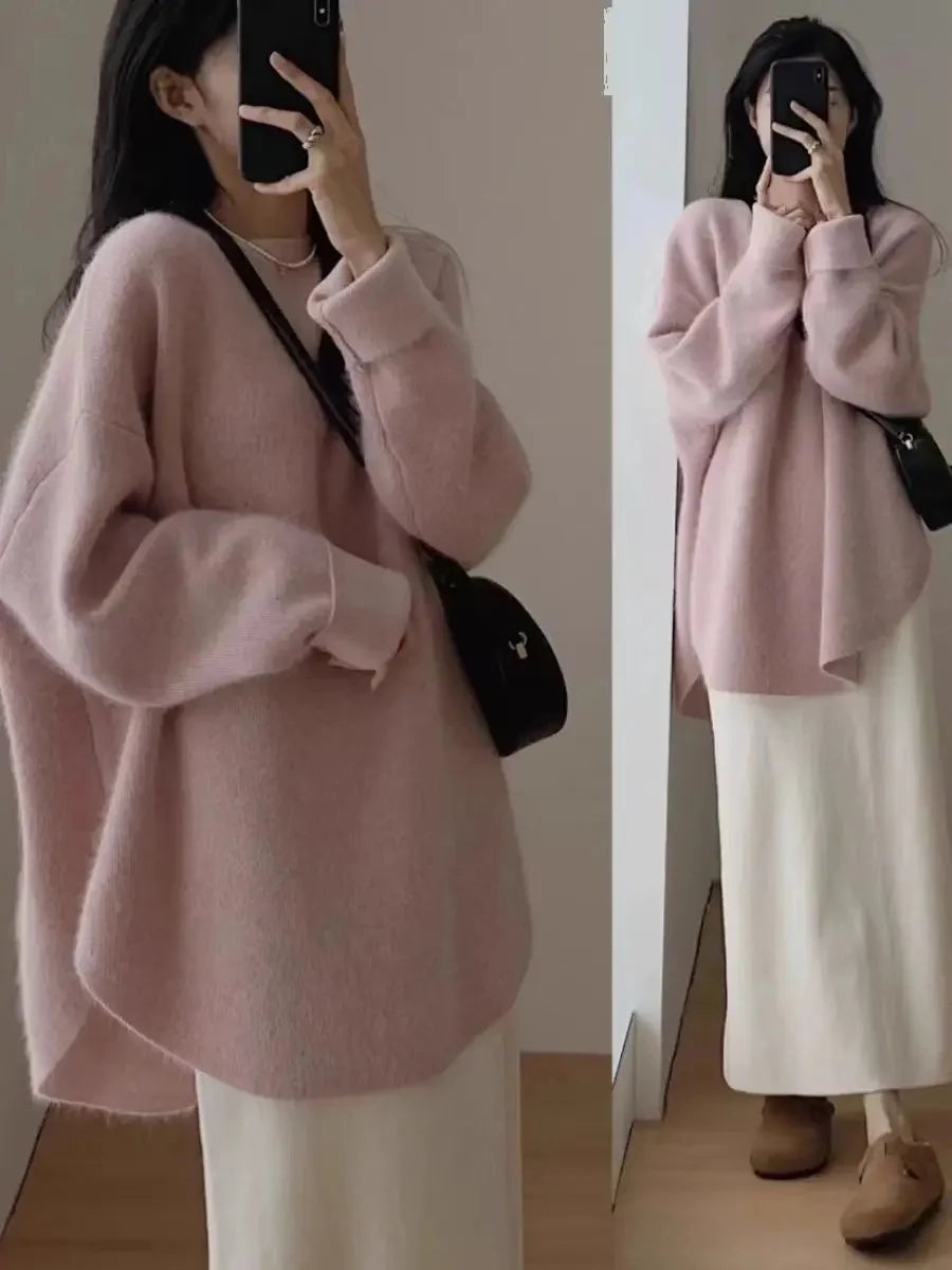 겨울 스웨터 Ladies' Lazy Sle Knitted Sweater Autumn Winter Faionable Base Layer Irt Inner Wear Mermaid Color Matching Top
