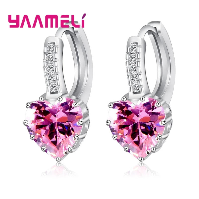 Big Sale 925 Sterling Silver Loop Hoop Earrings Candy Color Cubic Zircon Charms Women Jewelry Wedding Accessory Brincos