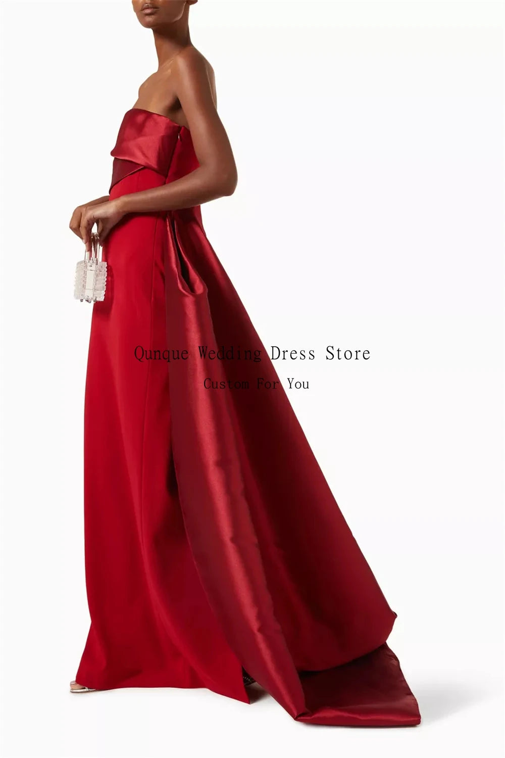 Qunque Mermaid Prom Dresses for Women Off Shoulder Satin Pleat Customized Evening Dresses Wedding Guest Dress Vestidos De Gala