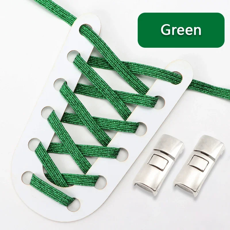 No Tie Shoelaces Flat Elastic Shoe Laces Candy Rainbow Gold Glitter Rubber Bands Cross Lock Shoelace for Sneakers Adults Kids