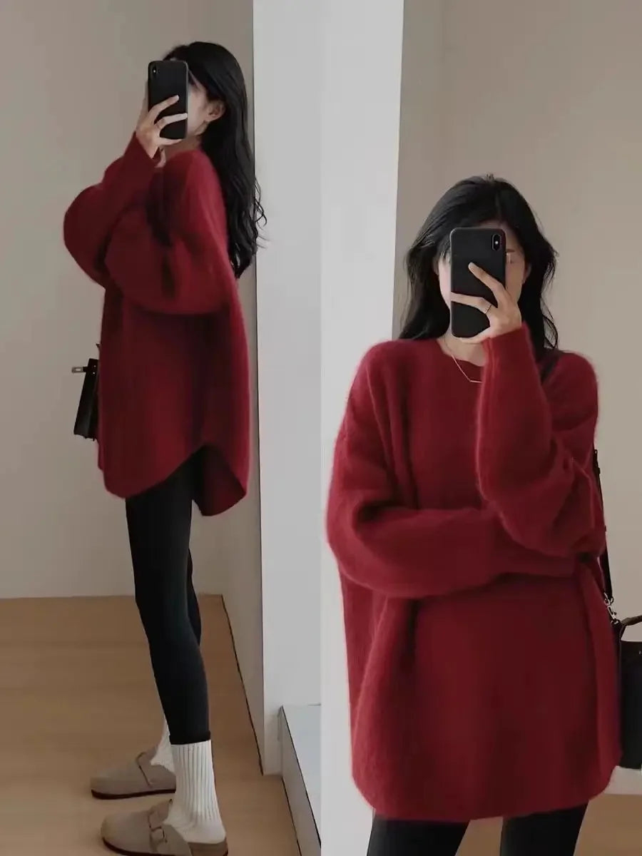 겨울 스웨터 Ladies' Lazy Sle Knitted Sweater Autumn Winter Faionable Base Layer Irt Inner Wear Mermaid Color Matching Top