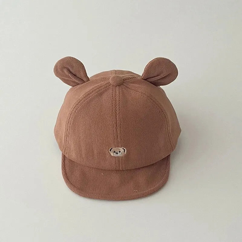 Cartoon Bear Baby Baseball Hat with Ears Cute Solid Color Infant Peaked Cap Kawaii Spring Summer Kids Cotton Sun Hats