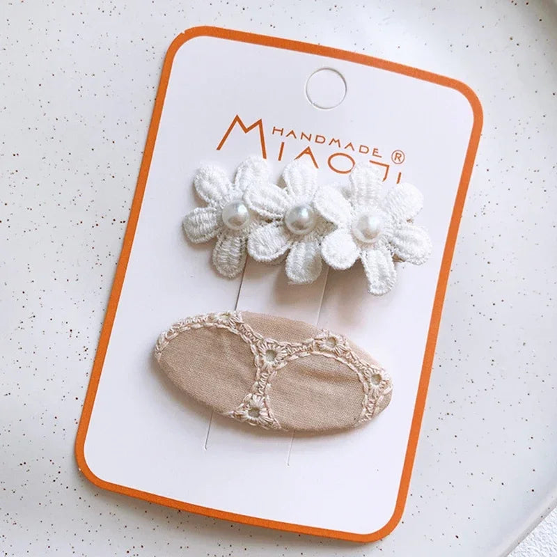 2PCS Sweet Little Girl Bowknot Hair Clips Solid Color Korean Mini Kids Embroidery Barrettes Princess Baby Clamp Hair Accessories