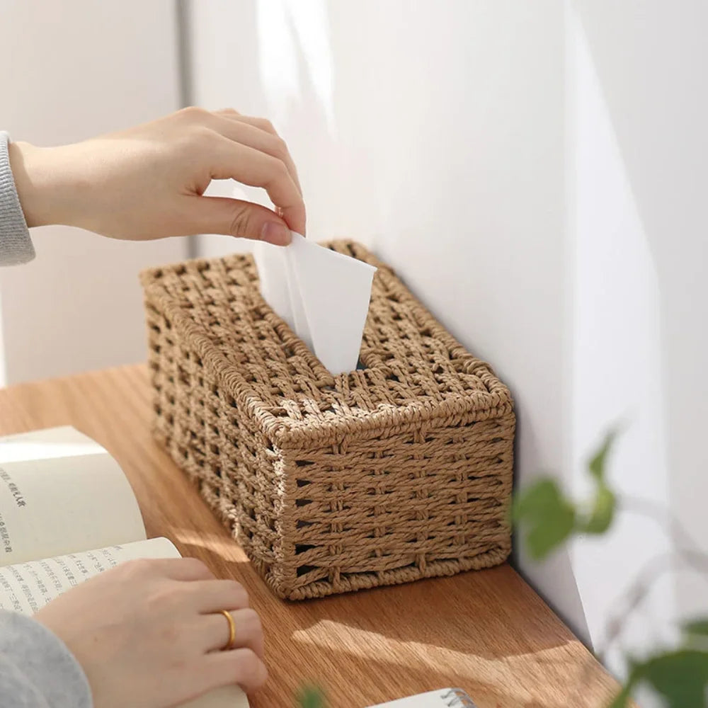 Tissue Box Handmade Woven Tissue Box Vintage Napkin Holder High Appearance Tissue Paper Holder Living Room Table Decoration