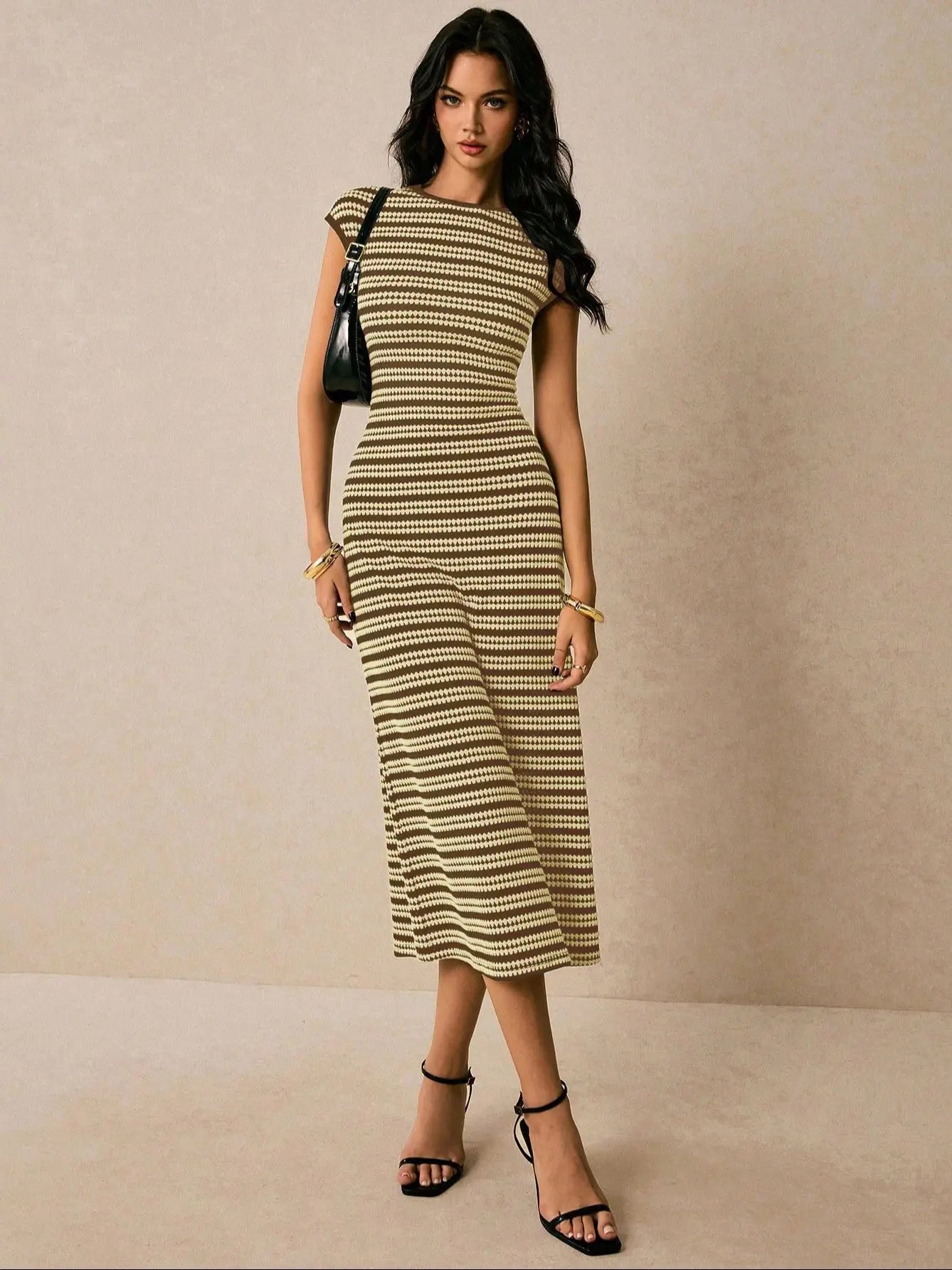 European and American striped knitted dress sleeveless slim fit one step skirt mid length women's clothing