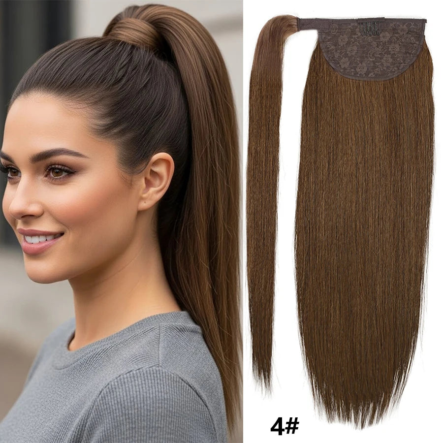 100% Human Hair Ponytail European Straight 120gram Wrap Around Clip In Pony Tail Machine Remy Hair 12-26 Inches For  Salon