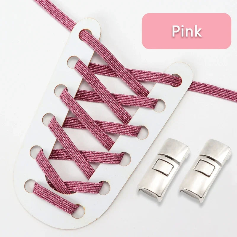 No Tie Shoelaces Flat Elastic Shoe Laces Candy Rainbow Gold Glitter Rubber Bands Cross Lock Shoelace for Sneakers Adults Kids