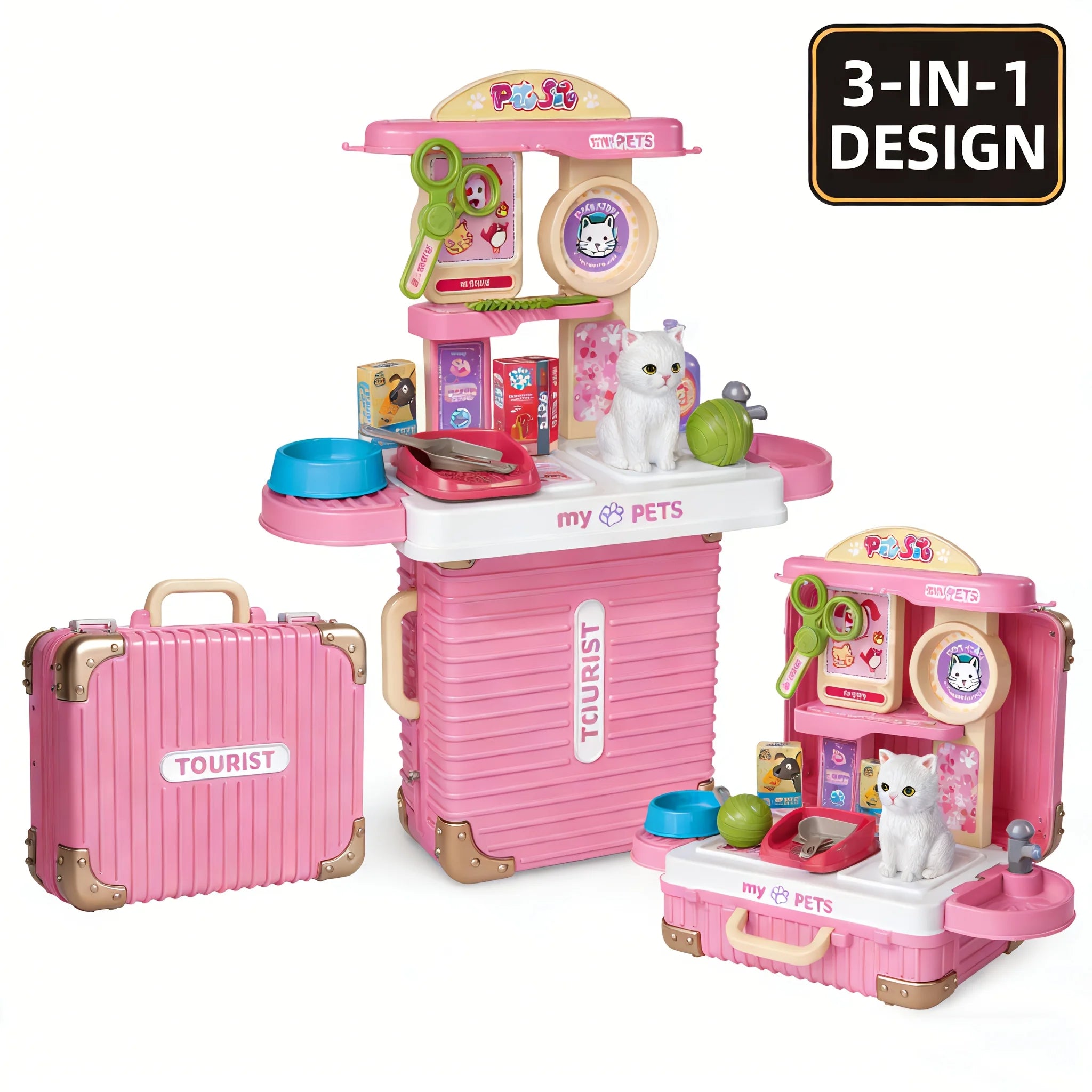 Play House Tools, Children's Pet Care Role-playing Toys, Children's Pet Care Set with Toy Cat and Storage Backpack, Christmas