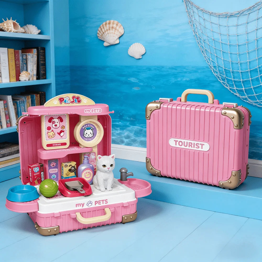 Play House Tools, Children's Pet Care Role-playing Toys, Children's Pet Care Set with Toy Cat and Storage Backpack, Christmas