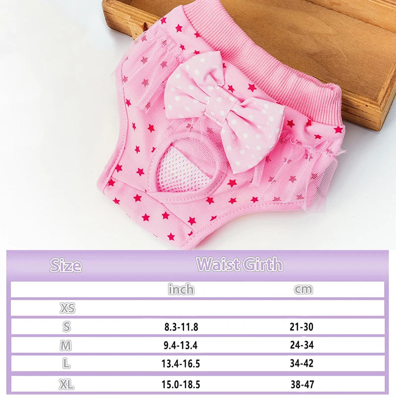 Pet Physiological Pants Reusable Cotton Puppy Bowknot Diaper Pet Sanitary Panties Female Pet Underwear Clothing Washable