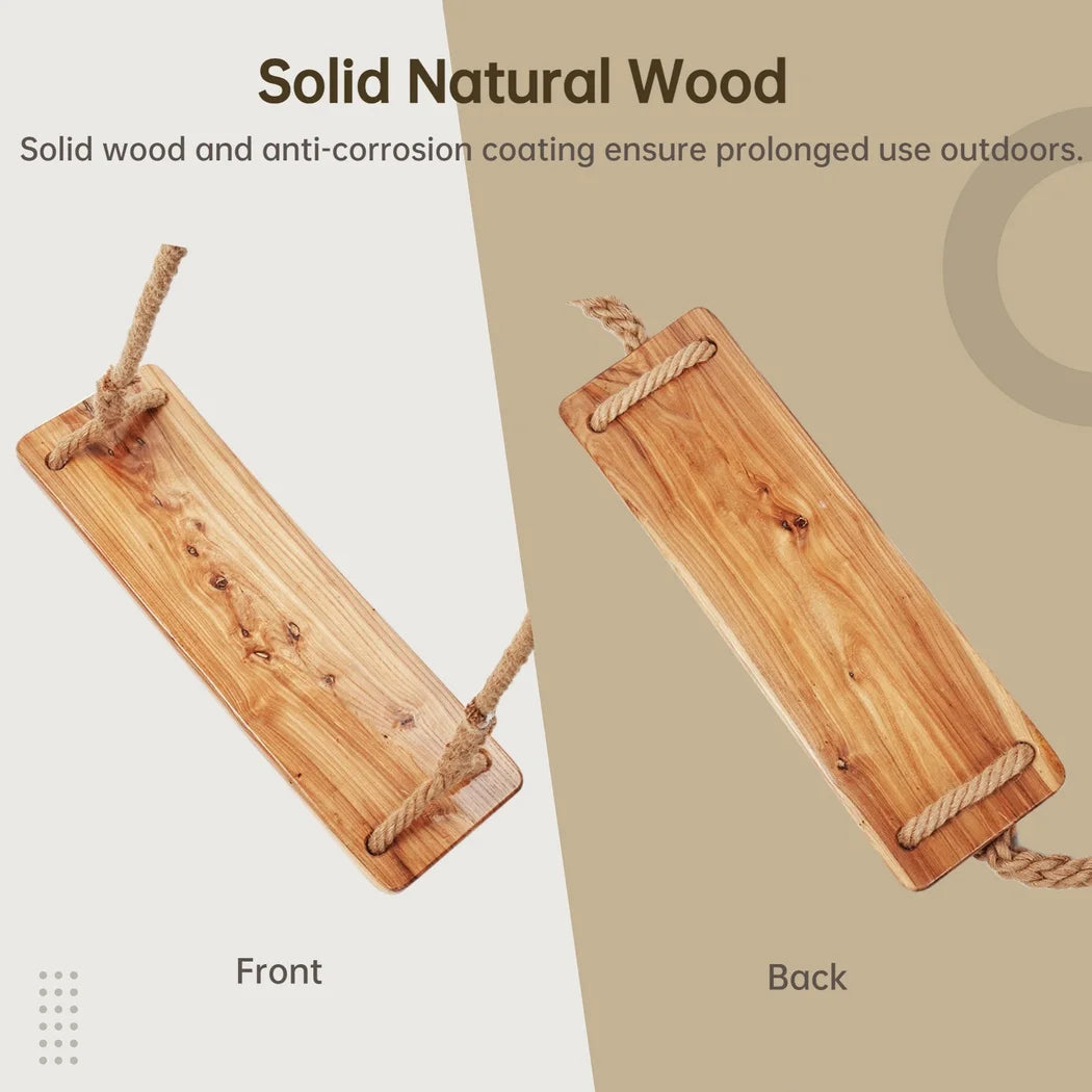 Waterproof Wooden Tree Swing 500lbs Load Capacity Wooden Swing For Adults Kids Adjustable Height Hanging Swing Seat For Garden