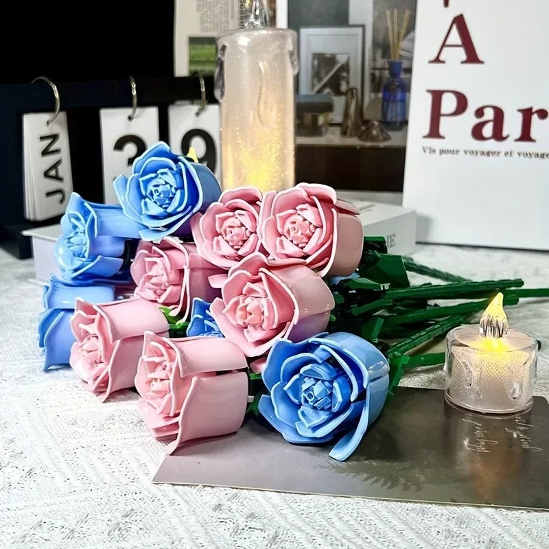 KNEW BUILT 3D Rose Building Blocks Toys-Everlasting Love,Perfect Valentine's Gift ,DIY Flower Home/Desk Decor,Simple Assembly
