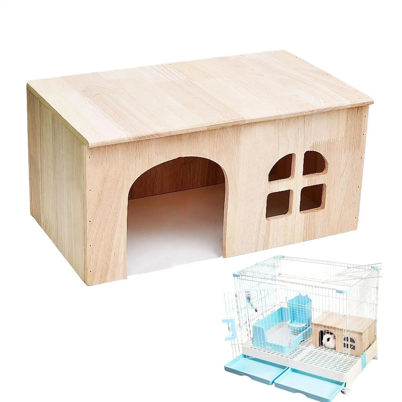 Bunny House Wooden Pet Cage Window Door Ventilated Small Animal Hut For Hamster Gerbil Chinchilla Hedgehog Ferret Resting