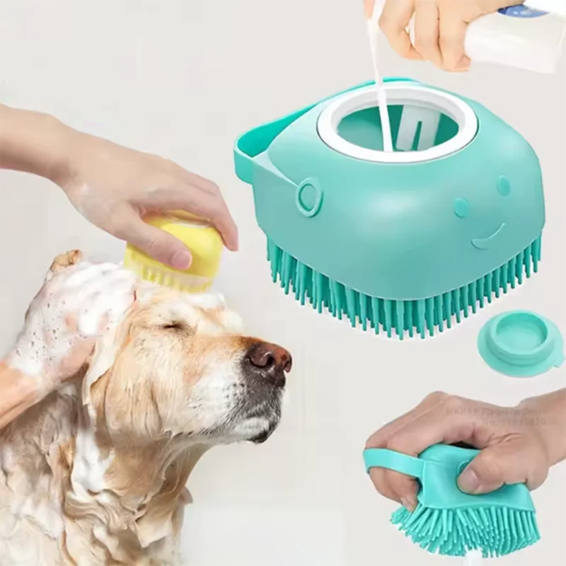 Pet Dog Shampoo Brush 2.7oz 80ml Cat Massage Comb Grooming Scrubber for Bathing Short Hair Soft Silicone Rubber For Puppy Kitten