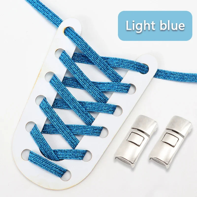 No Tie Shoelaces Flat Elastic Shoe Laces Candy Rainbow Gold Glitter Rubber Bands Cross Lock Shoelace for Sneakers Adults Kids