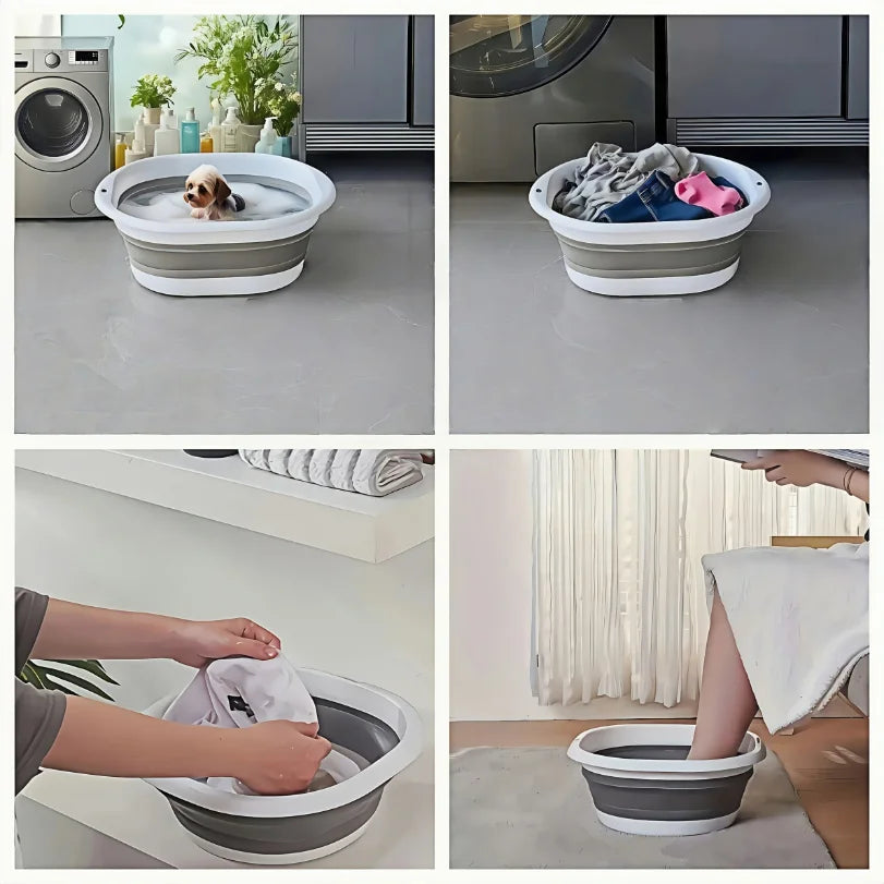 Portable pet folding bathtub + bath brush - Anti-slip, easy to store, gentle care, light beige color, suitable for dogs and cats