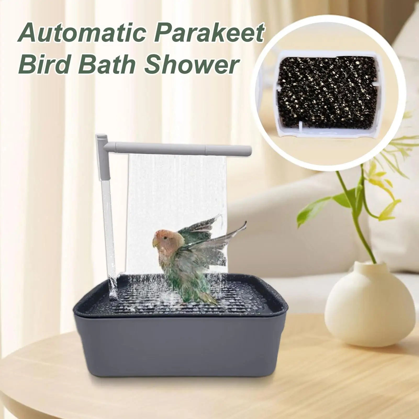 Automatic Parakeet Bird Bath Shower Parrot Shower Quiet Tub with Circulating Faucet Rechargeable Pet  Bathing Accessories