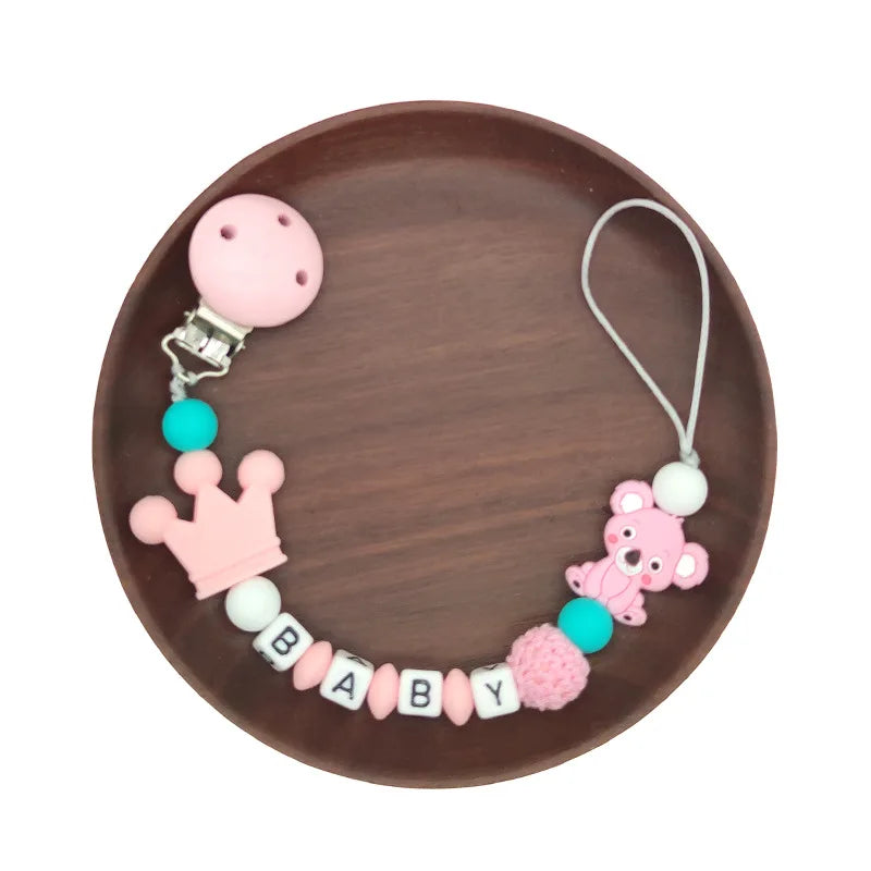 Handmade Silicone Baby Wooden Dummy Pacifier Clip Safe Teething Chain Teether Pacifier Chain