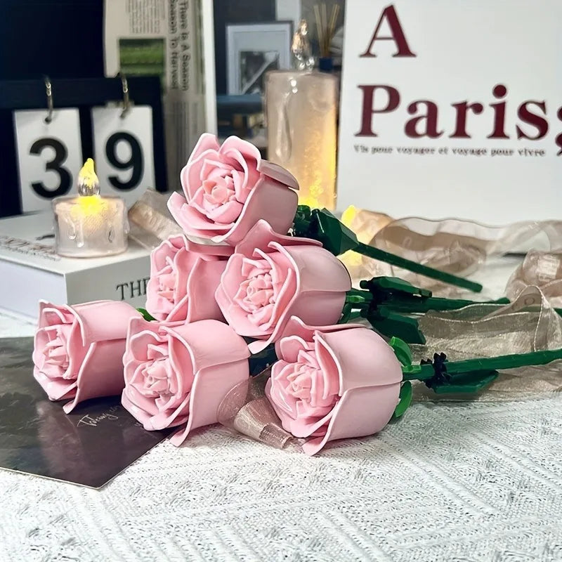 KNEW BUILT 3D Rose Building Blocks Toys-Everlasting Love,Perfect Valentine's Gift ,DIY Flower Home/Desk Decor,Simple Assembly