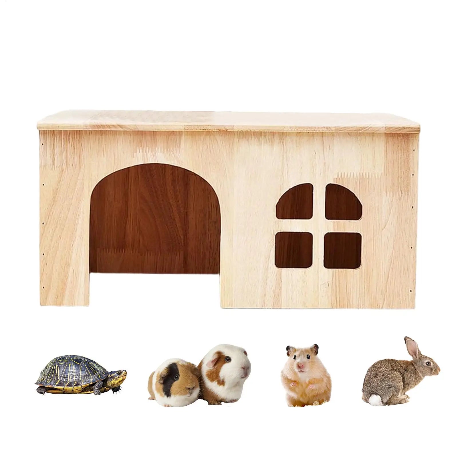 Bunny House Wooden Pet Cage Window Door Ventilated Small Animal Hut For Hamster Gerbil Chinchilla Hedgehog Ferret Resting