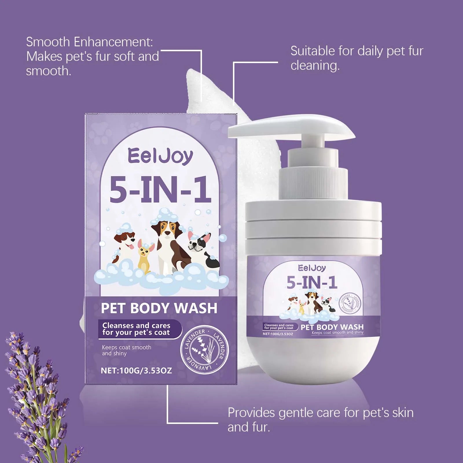EelJoy 5-in-1 Pet Shampoo Gentle Fur Cleaning And Care Maintains Smooth Shiny Coat for Pets