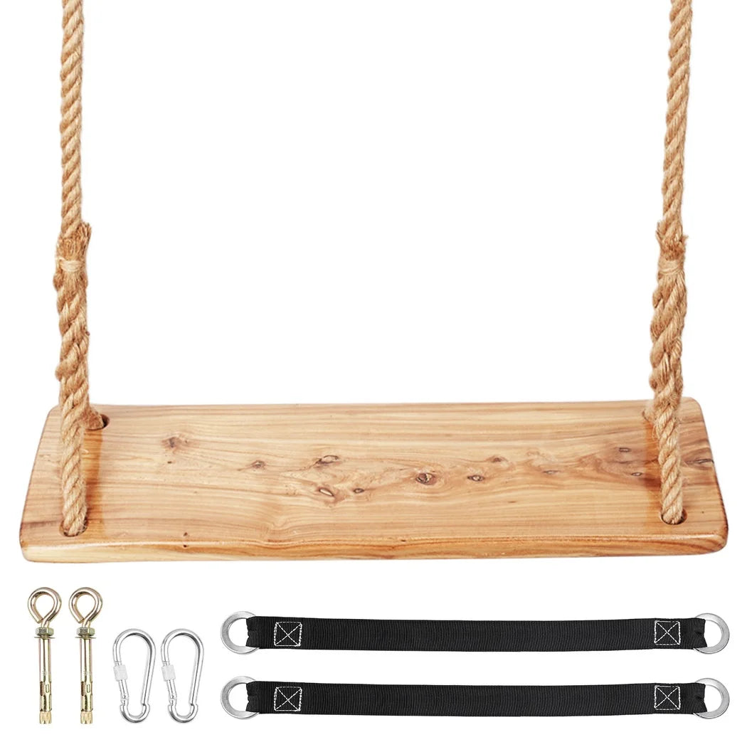 Waterproof Wooden Tree Swing 500lbs Load Capacity Wooden Swing For Adults Kids Adjustable Height Hanging Swing Seat For Garden