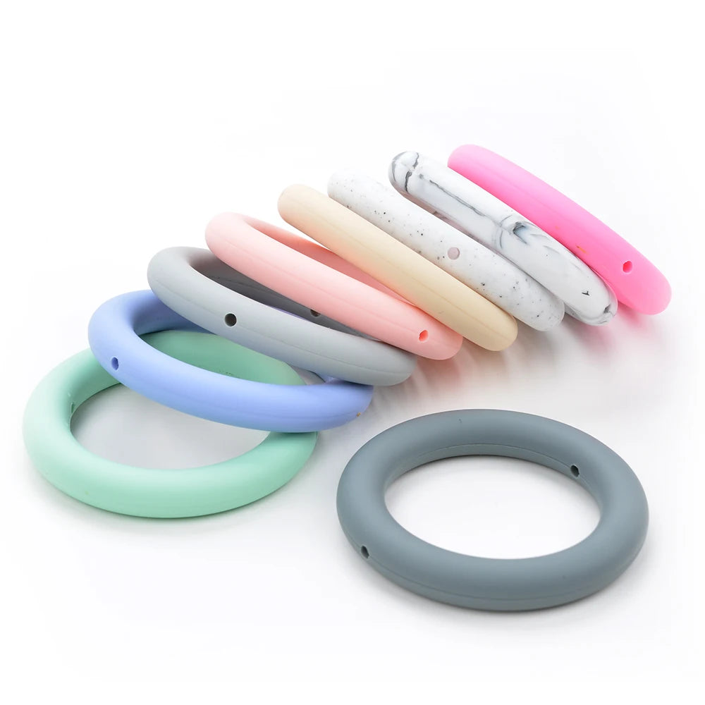 LOFCA Teething Ring 65mm Silicone Beads 3pcs Baby Charm Teether Necklace Pacifier Making BPA Free Food Grade Silicone Jewelry
